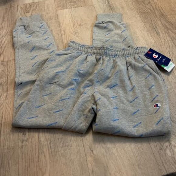Champion Grey Cotton Reverse Weave Jogger Pants with Logo All-Over, S (Unisex) - Picture 1 of 1